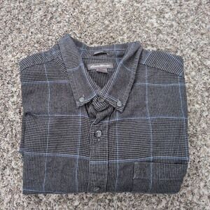 Eddie Bauer Flannel Shirt Mens 2XL Gray Houndstooth Blue Plaid Button Down L/S